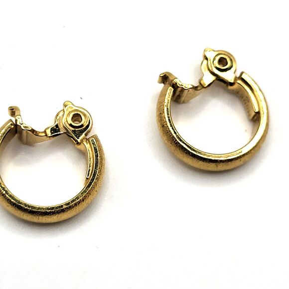 Classic MONET Clip On Hoop Earrings Small .75" Brushed Gold Tone - Picture 5 of 5